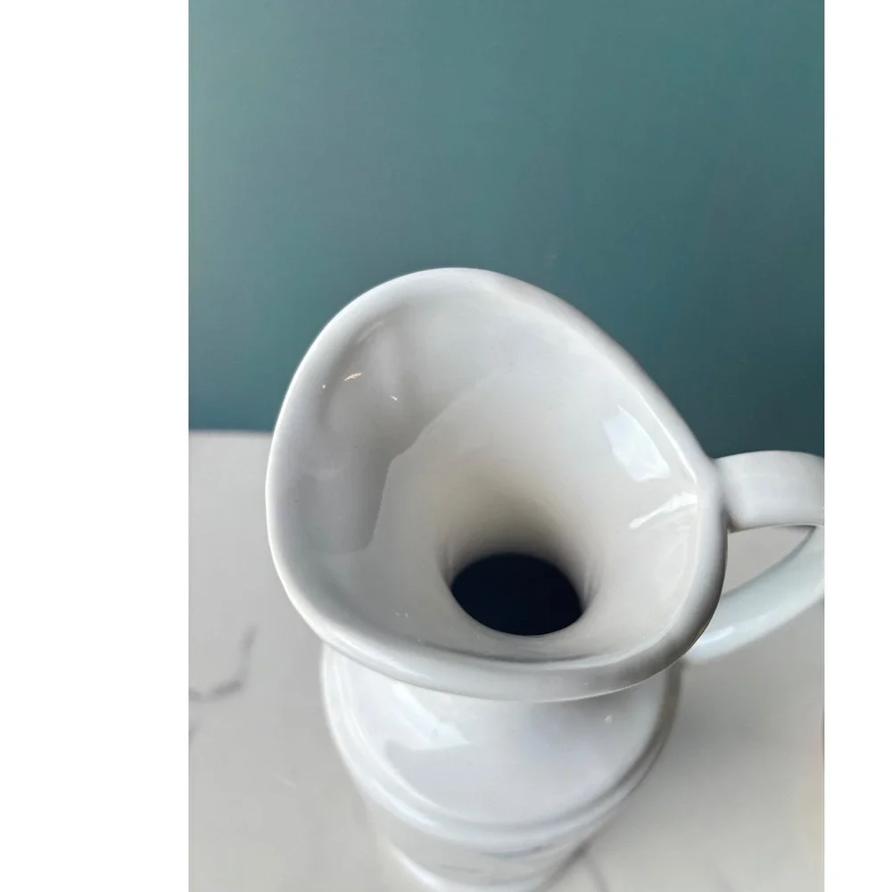 Vintage Royal Haeger White Blue Floral Ceramic Pitcher Vase Ewer Dundee IL 12in